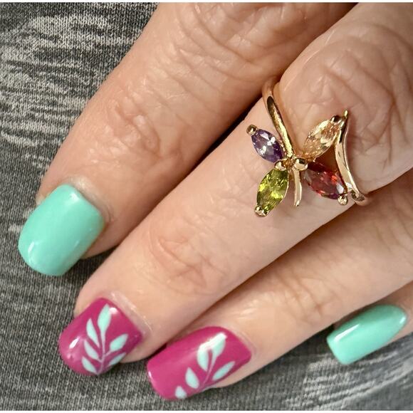 Crystals By‎ Swarovski 14k Gold Overlay 4 Stone Marquise Multicolor Ring NEW - Picture 7 of 7